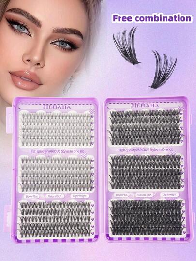 600D卷翘假睫毛簇，高容量平价DIY假睫毛，适合新手，耐用，混合单根假睫毛款式，DIY假睫毛簇，轻松在家打造迷人双眸，必备彩妆单品，大容量假睫毛套装，适合角色扮演、婚礼、派对、舞台妆等场合。（10D/20D/30D/40D/50D/60D）