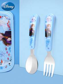 Disney 冰雪奇缘官方授权不锈钢叉勺套装，艾莎、安娜、雪宝卡通主题餐具套装，带收纳盒，便携式餐具套装，旅行餐具套装，午餐盒必备，可水洗可重复使用，儿童叉勺套装，1件装， - 彩色 - 查看 7