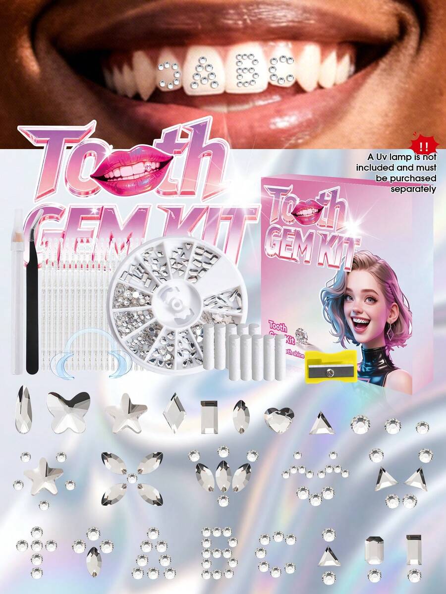 210pcs Tooth Gem Kit, 12grids DIY Crystals Jewelry Kit Teeth Gems Set, Bling Professional Fashionable Tooth Gems Starter Set - Multicolor - View 1