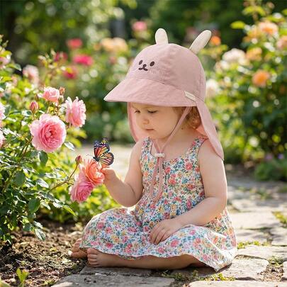 1pc Baby Sun Hat, Summer UV Protection Bucket Hat, Toddler Boys Girls Panda Outdoor Visor Cap, Thin