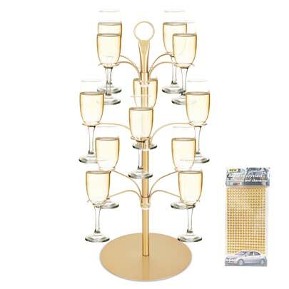 3-Tier Glass Holder Stand For 12 Glasses, Multi-Tier Cocktail Tree Display For Champagne, Wine & Gin, Space-Saving Bar Accessories For Parties, Weddings & Special Events