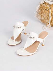 Women's Round Toe Peep Toe Stiletto Heel Slide Sandals, White High Heel Sandals For Summer - White - View 2