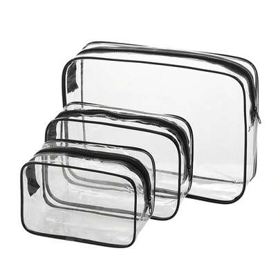 1pc/3pcs Transparent Cosmetic Bag, Portable Travel Toiletry Pouch With Zipper, TSA Approved Clear Organizer Bag, PVC Makeup Storage Bag Compliant With Airport Regulations Toiletries Bag Travel Toiletry Bag Wash Bag Shower Bag Waterproof Bag Large Capacity For Women Packing Cubes Travel Essentials For Women Cruise Essentials Vacation Essentials Travel Stuff