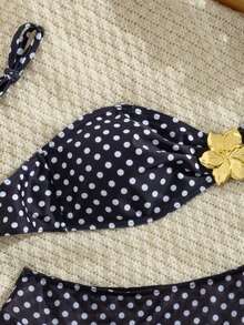 三件套新年情人节套装，系带女士泳裤，荷叶边褶皱迷你裙，波点吊带比基尼套装（含系带裙），性感休闲泳装，可拆卸胸垫，节日搭配套装，夏季沙滩装，冬季温泉泳装及短裤度假 - 彩色 - 查看 3