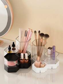 1pc Transparent Hexagon Shaped Makeup Storage Box, Stackable, Skincare & Lipstick Organizer, Desktop Tidy Box - 1pc - View 1