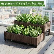 Multifunctional Elevated Flowerpot, Upgraded Version With Drainage System And Elevated Type Gardening Vegetable Pot, Suitable For Growing Vegetables, Herbs And Flowers. Made Of Durable Plastic Material, Suitable For Rectangular Flowerbed Combinations On Patios, Gardens, Balconies, And Can Be Freely Combined For Creative Christmas Flowerpots. Rectangular Garden Bed Set, Suitable For Indoor And Outdoor Use. - 3 Grid - 查看 10