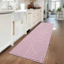 1Pcs Room Decor Modern Rainbow Stripe Geometric Pink Rug For Living Room Bedroom Runner For Hallway Non-Slip Machine-Washable Floor Mat Foldable & Durable Home Decor Abstract Area Rug For Dining Room Dorm - Hồng - Xem 4