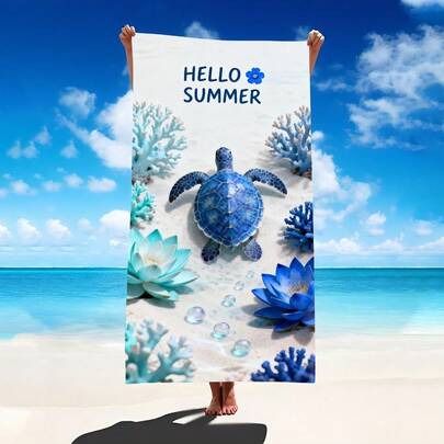 1条海龟图案沙滩巾，超柔软超细纤维特大号沙滩毯，超强吸水浴巾，适合旅行、游泳池、潜水、冲浪、瑜伽、露营等场合，多种尺寸可选，沙滩、泳池、旅行、露营、瑜伽必备用品