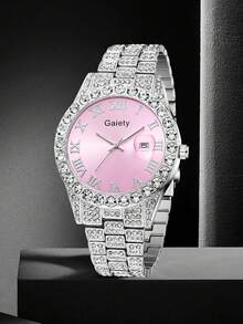 Gaiety 1Pc Women's Silver Strap Fashion, Casual, Elegant, Luxury Rhinestone Roman Numeral Calendar Large Dial Quartz Watch, Suitable For Daily Wear Or As A Holiday Gift Women's Watch Gold Watch Fashion Women's Watch Watch Women's Wristwatch Gift For Women Gift For Friends Valentine's Day Gift For Girlfriend - Silver - View 5