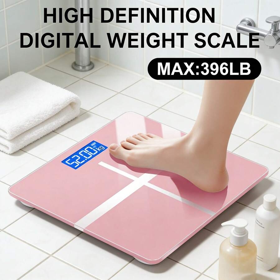 Omnliy High Definition Digital Weight Scale - Large LCD Display, Battery-Powered, Max 180kg/396.8lb, Home Bathroom Scale For Accurate Body Weight Measurement, Battery Not Included, 26x26cm/10.23x10.23inch, Bathroom Scale|Modern Weight Scale|Battery Powered Scale(No Bluetooth Function) - Hồng - Xem 1