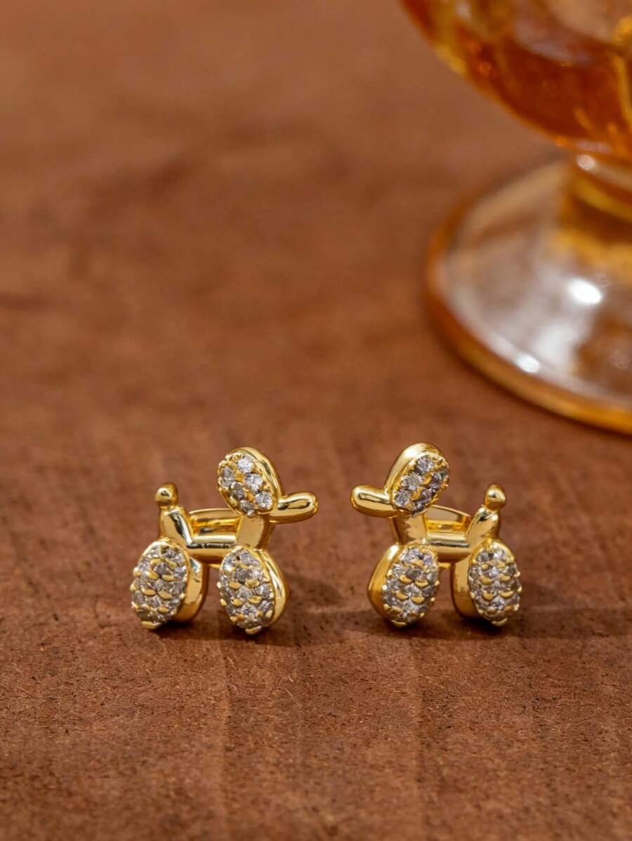 2只装时尚简约小耳钉，可爱气球狗微镶锆石卡通耳钉，韩版ins风新款气球狗耳环，百搭女士耳环 - 氣球狗耳環 - 查看 1