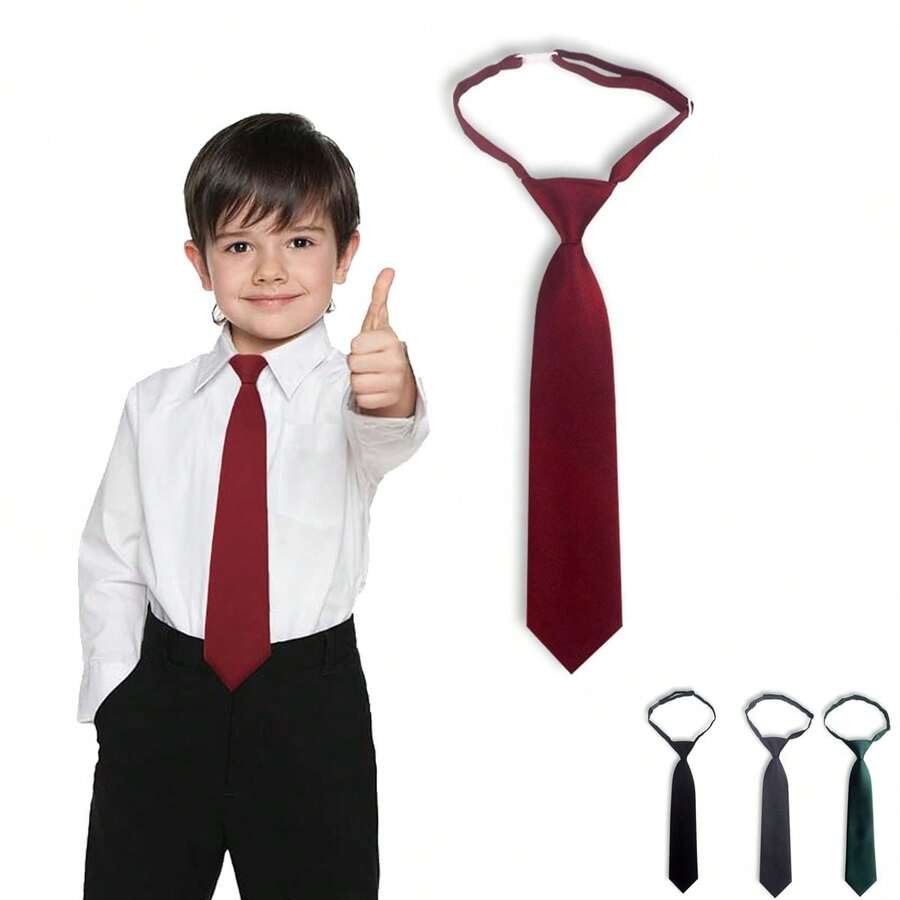 1 pieza Corbata de unicolor pre-anudada para niños, decoración para el cuello de la camisa de estudiante, para uniforme escolar, preescolar, estudiante, niños y niñas, vuelta al colegio - Rojo - Ver 1