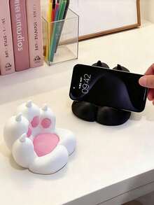 1pc Cute Cat Paw Thick & Durable Phone Holder, Minimalist Plastic Anime Girl Desktop Companion - Multicolor - View 3