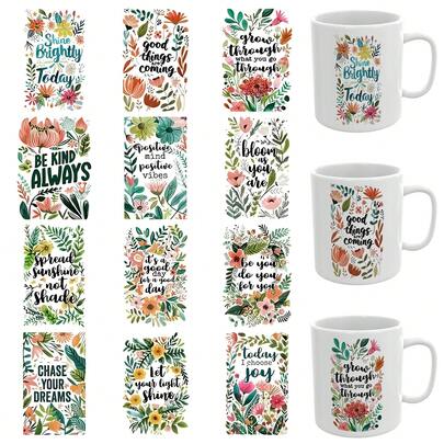  XRTHGS 12PCS/SET UV DTF Cup Wraps Style Self-Adhesive Sticker For Coffee Cups, Water Bottles, Home Decor, Laptops And Refrigerator DIY Crafts(Mug Not Included)
