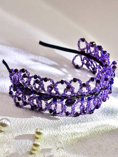 1pc Handmade Crystal Beaded Headband, Elegant Bridal Rhinestone Hair Accessory, Wedding Party Photo Prop, Holiday Gift, Casual Daily Wear Hair Decoration For Women, Spring/Summer