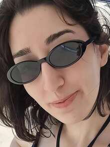 2副椭圆形女士时尚眼镜，新款小框Y2K风格 - 2PC(黑灰 紅豆花茶片) - 查看 4