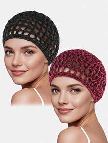 2pcs Handmade Crochet Sleep Cap, Hairnet, Hair Accessories Suitable For Daily Use,Beach,Travel - 2-piece Set - View 31