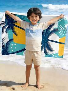 1 pieza Toalla de playa para niños, toalla de baño con estampado de árbol de coco, hecha de material de poliéster con impresión digital, adecuada para niños, niños y niñas, baño, piscina, playa, secado de cara, uso en verano y todo el año, también se puede usar como regalo - Multicolor - Ver 3