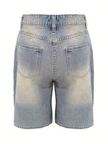 Women's Loose Fashion Straight Mid-Calf Shorts - Light Wash - View 11