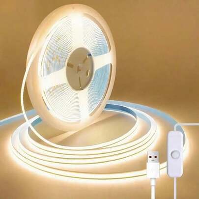 1pc 1m/2m/3m/4m/5m USB Warm White Button Switch LED Strip Light, Dimmable LED Tape Light For Bedside And Bedroom Lighting, Staircase Nightlight, Mirror, Vanity Lighting