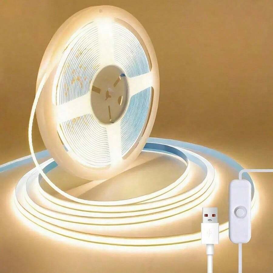 1 buah Lampu Strip LED USB Warm White 1m/2m/3m/4m/5m dengan Saklar Tombol, Lampu Pita LED yang Dapat Diredupkan untuk Penerangan Samping Tempat Tidur dan Kamar Tidur, Lampu Malam Tangga, Cermin, Penerangan Meja Rias - Strip lampu tombol - View 1