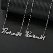 1 buc Colier cu nume personalizat pentru femei, finisaj mat, pandantiv cu nume personalizat din oțel inoxidabil, lanț cruce din argint, opțiuni multiple de font, bijuterii personalizate lucrate manual, cadou de ziua de naștere, potrivit pentru iubită și familie, cadou de Halloween și Crăciun - Nisip presat argintiu - Vizualizare 4