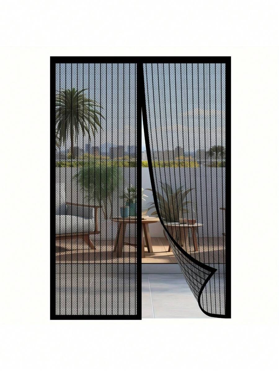 1 pièce Porte moustiquaire magnétique noire, 90 cm x 210 cm, robuste - Autoscellante, best-seller au printemps et en été, mains libres, anti-insectes, sécuritaire pour les animaux de compagnie et les enfants, installation avec bande magnétique, matériau en nylon durable, style bohème, lavage à la main uniquement, porte de séparation anti-insectes Maille en nylon durable