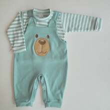CONFECÇÕES ROMILA Baby Boy Set: Overalls + Long Embroidered Striped T-Shirt, Winter Cotton - 綠色 - 查看 6
