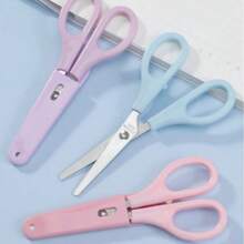 Tri-Color Stainless Steel Scissors With Rounded Tips – Stainless Steel Blades With A Protective Cover. Portable Multi-Purpose Scissors In Pink, Purple, And Light Blue. Ergonomic Design Suitable For Office, School, Home, And Art Projects. Cuts Fabric, Paper, And Metal Wire. Decorative And Lightweight. - Multicolor - View 4