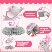 D12 Pcs Pink Elephant Baby Shower Decorations Honeycomb Centerpieces Elephant Baby Shower Table Decoration Balloon Moon Flowers Table Topper For Birthday Party Favors Plies - 粉紅象 - 查看 4