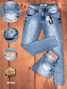 63Djeans Men's Pants - All Fits - Regular - Zipper - Button - For Going Out - Night Out - Weekend Casual - Holiday Formal And Evening - Photoshoot - Birthday - Christmas - Halloween - Father's Day - Mother's Day - Valentine's Day Casual - 淺色水洗藍 - 查看 9