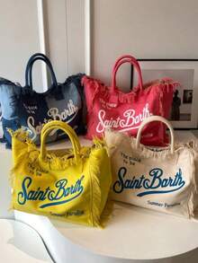 Large Beach Bag, New Design 52*19*30CM, Striped Canvas Handbag With Tassels – Shoulder Bag – Women's Handbag – Gift Idea – Tote Bag, Large Bag, Shopper Bag, Beach Bag, Women's Bags, Bags, Handbag, Small Bag - Màu vàng - Xem 2