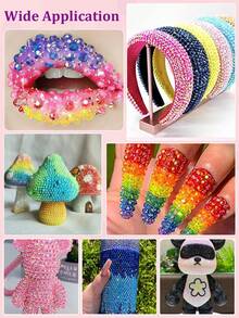 24色树脂水晶钻石装饰套装，3毫米/4毫米/5毫米多色扁平宝石，适用于钻石画、美甲、工艺品、书籍、化妆等，包含镊子和点钻笔 - 彩色 - 查看 5