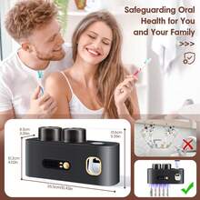 Smart Toothbrush Sterilizer (1 Unit) - USB Charging + Clock - 5-Slot Storage Brush Holder - Includes 2 Cups + Automatic Toothpaste Dispenser - Modern Bathroom Plastic Storage Rack For Dental Hygiene Essentials - 灰色 - 查看 7