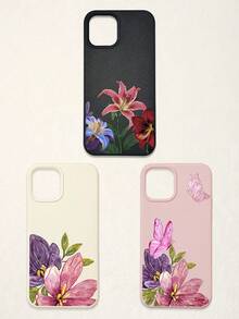 3件套花卉蝴蝶印花仿皮手机壳，粉色/白色/黑色TPU材质，防震防刮，浪漫花卉风格，夏季手机壳，可爱手机壳，花朵手机壳，兼容和Galaxy手机，适合日常使用，生日、母亲节、毕业礼物，手机配件 - 彩色 - 查看 55