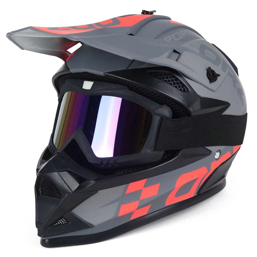 Motorcycle Helmet With Goggles, Breathable, Windproof And Sandproof - Black and Gray - View 1