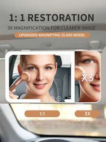 Car Sun Visor Vanity Mirror, Rechargeable Makeup Mirror With 3 Light Modes & 60 LEDs - Dimmable Clip-On Rear View Sun-Shading Cosmetic Mirror - White - View 5