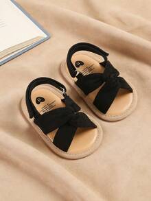 婴幼儿男女通用软底夏季凉鞋、婚礼平底鞋、沙滩拖鞋、新生儿学步鞋 - 黑色 - 查看 7