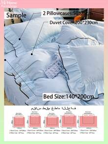 Juego de ropa de cama floral suave de 3 piezas en color azul claro - 1 funda nórdica y 2 fundas de almohada, textil para el hogar cómodo y suave, disponible en varios colores, adecuado para dormitorio, sencillo y de moda, lavable a máquina, sin relleno - Celeste - Ver 3