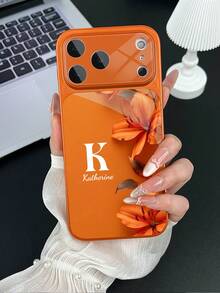 1 buah Casing Ponsel Kaca Tempered dengan Desain Teks & Huruf yang Dapat Disesuaikan dan Motif Bunga Lili Oranye, Cocok untuk iPhone 17 Pro Max/17 Air/15/16 Pro/14 Plus/13 Pro/12 Pro Max/11, Pelindung Kamera Kaca Tempered, Penutup Belakang Kaca Tempered, Casing Pelindung Ponsel dengan Jendela Besar, Hadiah Terbaik untuk Teman dan Keluarga - Jeruk - View 5