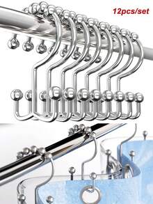 1/12pcs Stainless Steel Double Sliding Shower Curtain Hooks With Ball Bearing - Suitable For Bathroom Curtain Rods, Kitchen Organizer Hooks, Window Curtains, Shower Curtain Rings, Rust-Resistant Metal Double Sliding Shower Hooks - Multicolor - View 12