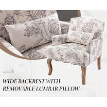 WAHSON OFFICE CHAIRS 1PC Wahson Poltrona in Lino Sedia Imbottita retrò con Gambe in Legno Massello Bracciolo Sedia Singola per Camera da Letto/Soggiorno, Bianco - Beige - Visualizzare 6