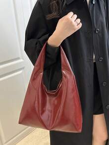 Tas Tote Wanita Ukuran Besar, Tas Bahu dengan Desain Modis, Tas Tangan Kasual Elegan - Merah - View 4