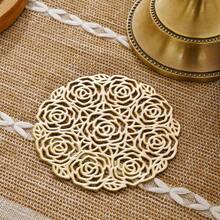 6pcs Gold Rose Cocktail Coasters, Made Of PVC Material, 3.94inch Round Rose Hollow Coasters, Washable, Easy To Clean, Wipe-Able, Non-Slip, Heat-Resistant, Suitable For Room Decor, Dining Table Decor, Home Decor, Ideal For Holidays, Parties, Birthdays, Weddings And Dinners - Nhiều màu - Xem 2