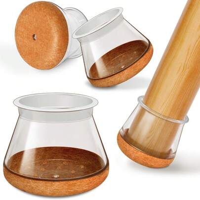 Round Silicone Chair Leg Protectors - Clear Felt Cups For Hardwood Floors, Scratch-Resistant And Noise-Reducing