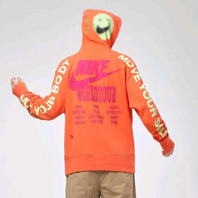  Sudadera con capucha y estampado de cara sonriente de Nike Around the World para hombre, color naranja