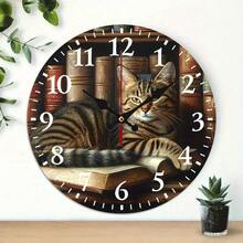 2D Flat Wooden Wall Clock, Cute Cat Print, Silent Mechanical Movement, Suitable For Living Room, Dormitory, Bedroom, Kitchen, Home Office, Etc., Wall Clock For Living Room,Living Room Deocrative,Home Decor,House Deocr,Easter Decor,Reloj De Pared - Multicolor/10in/25cm - View 10