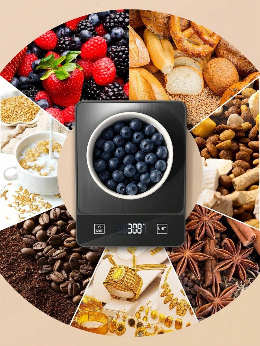 Digital Kitchen Scale 10kg/22lb – Precise 1g/0.04oz Graduation Food Scale For Baking And Cooking, Stainless Steel, Tare Function, Powered By 2 AAA Batteries (Batteries Not Included). - Black - View 1