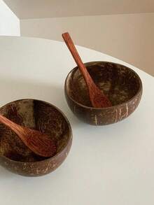 1/2pcs Minimalist Natural Coconut Shell Bowl, Reusable Handmade Round Salad Bowl, Home Yogurt Bowl, Salad Bowl, Dessert Bowl, Restaurant Decor Bowl, Fruit Bowl, Easy To Clean Party Dinnerware, Suitable For Cereal, Salad, Breakfast, Fruit And Yogurt. Pure Coconut Bowl, Kitchen Decor - Multicolor - View 6