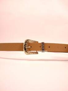 Cinto Feminino Fino com Fivela Dourada Vintage Cinto de Couro PU Elegante Ajustável para Vestido, Jeans e Moda Feminina - Caqui - Visão 2
